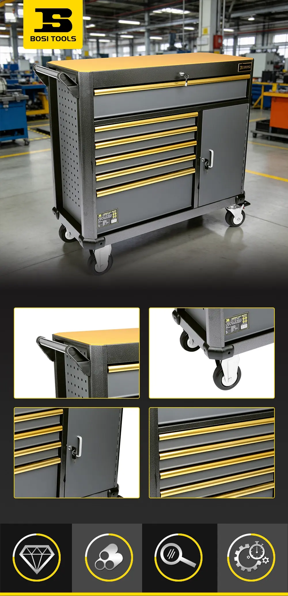Eight Drawer Cabinet Shaped Tool Cart